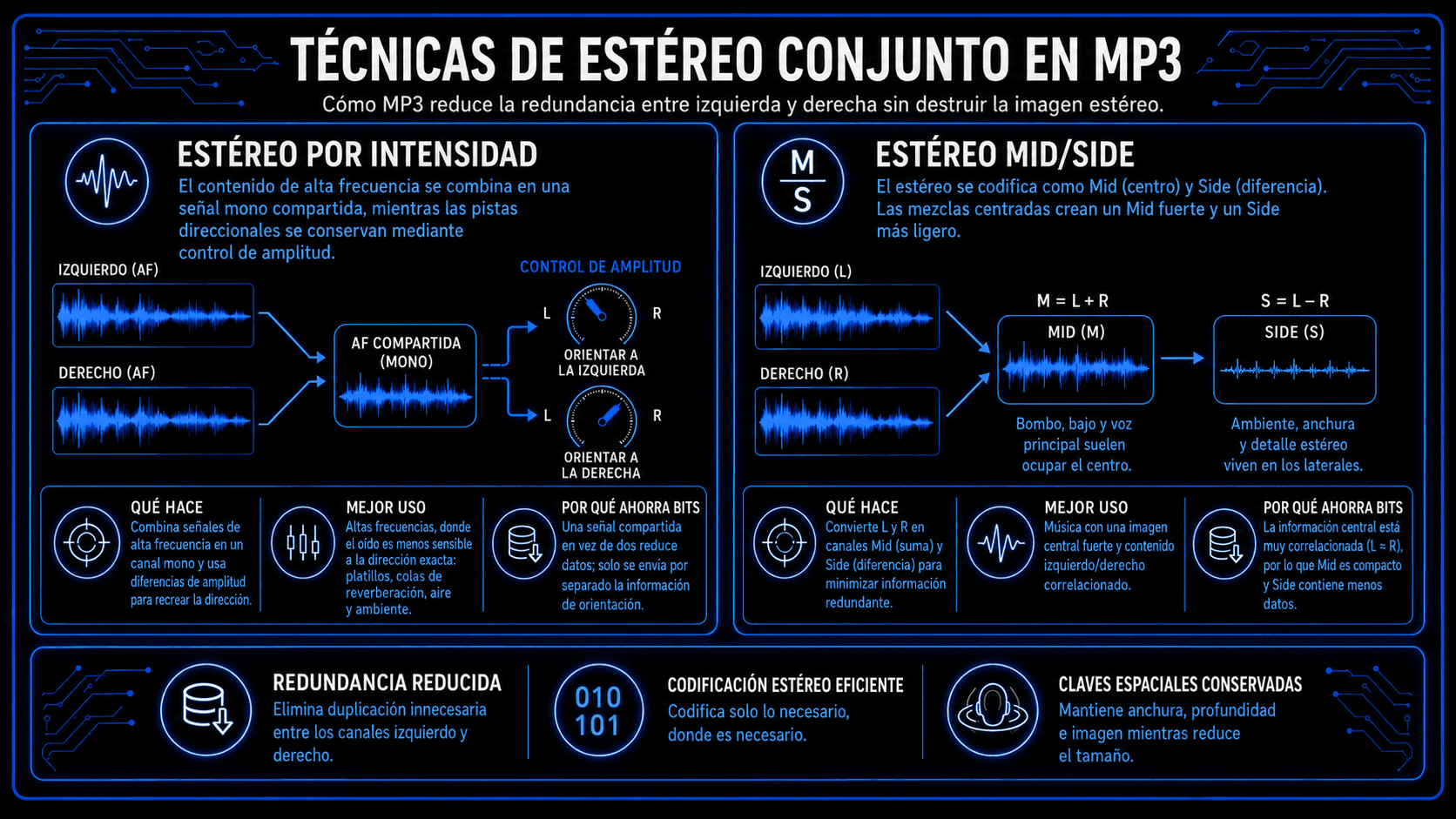 Comparación de técnicas de estéreo de intensidad y estéreo mid-side utilizadas para reducir el tamaño de archivos MP3