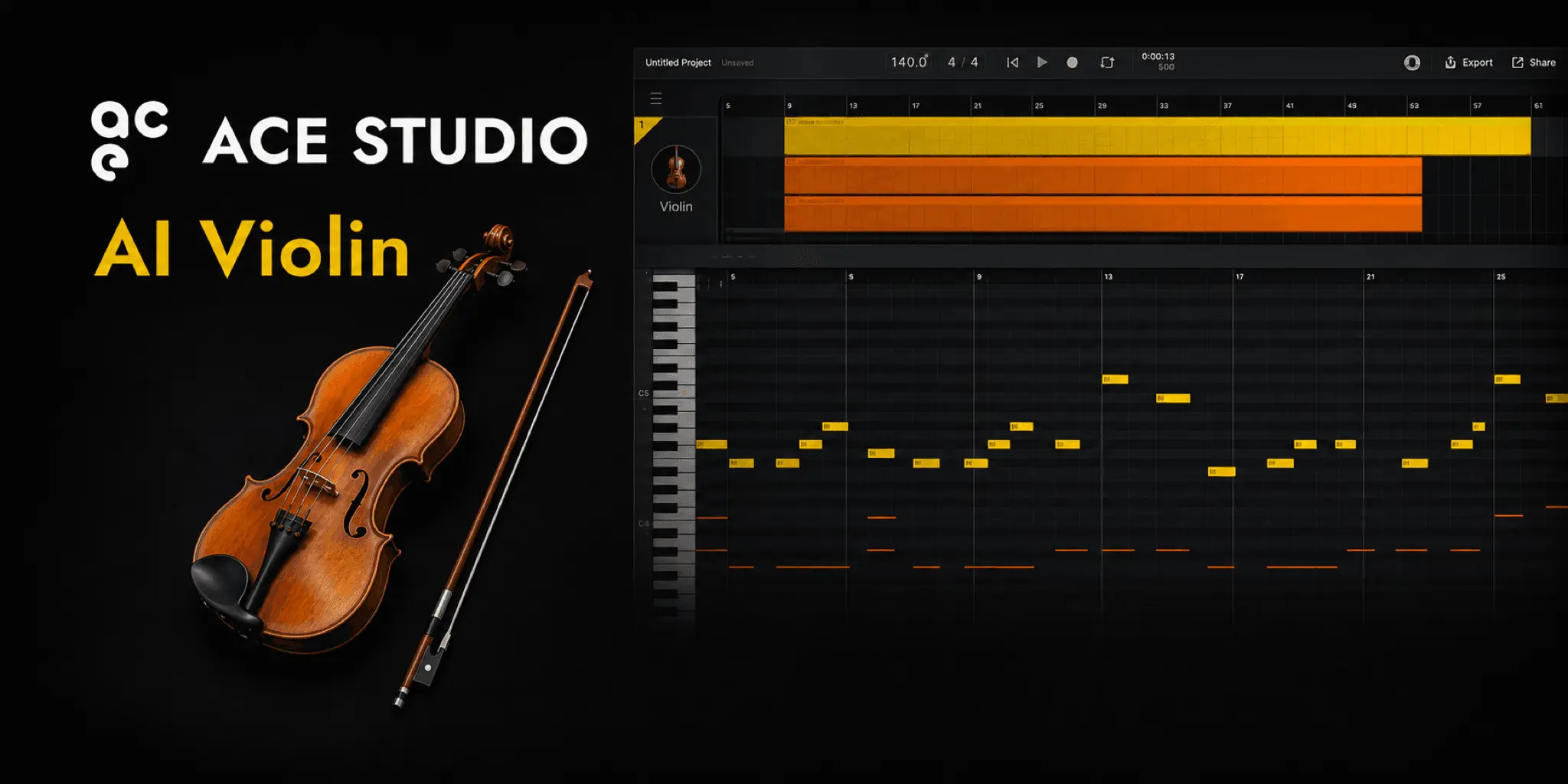 Interpretación del generador de violín con IA generada a partir de MIDI en ACE Studio.